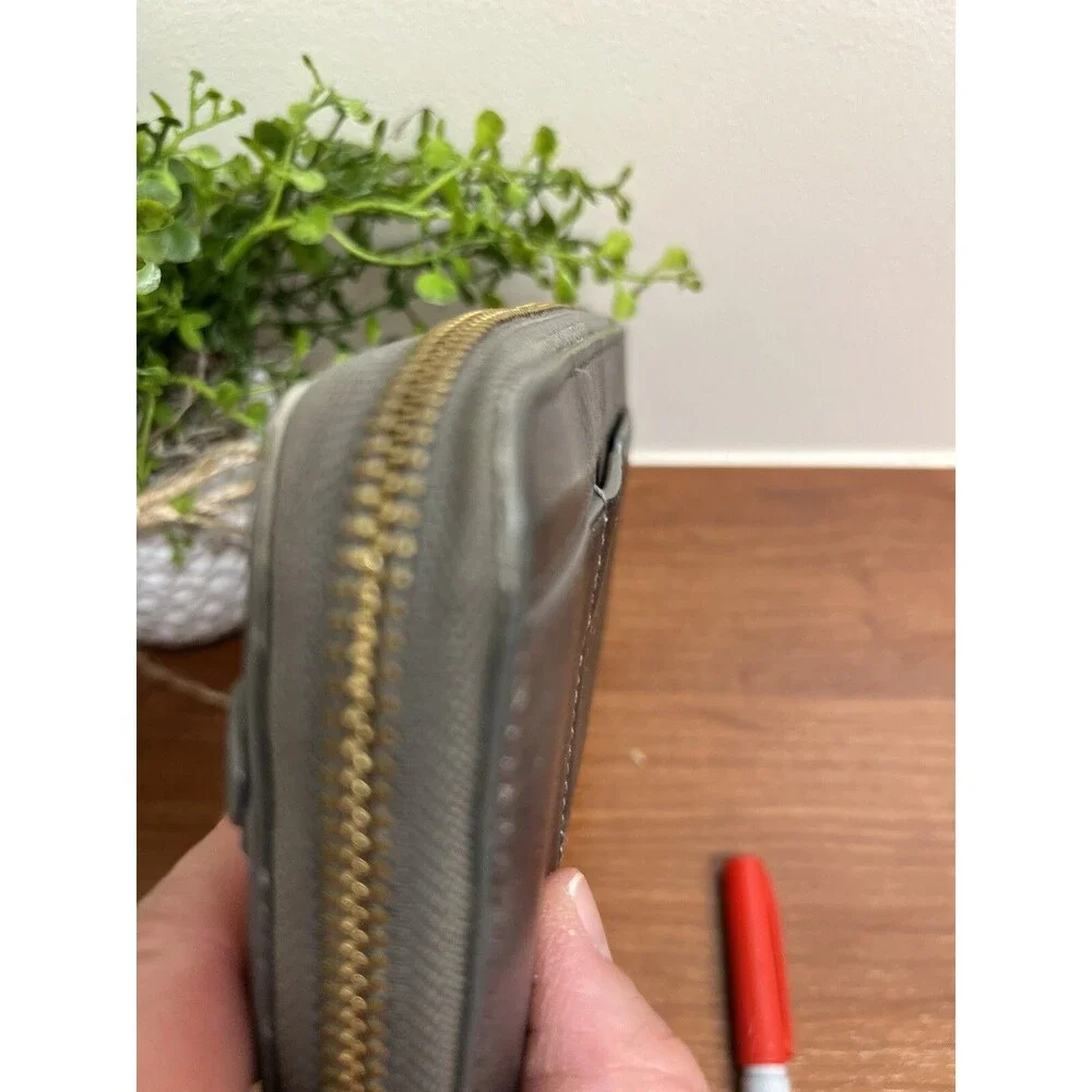Cole Haan Women’s Silver Bronze Zip Around Leather Wristlet Wallet